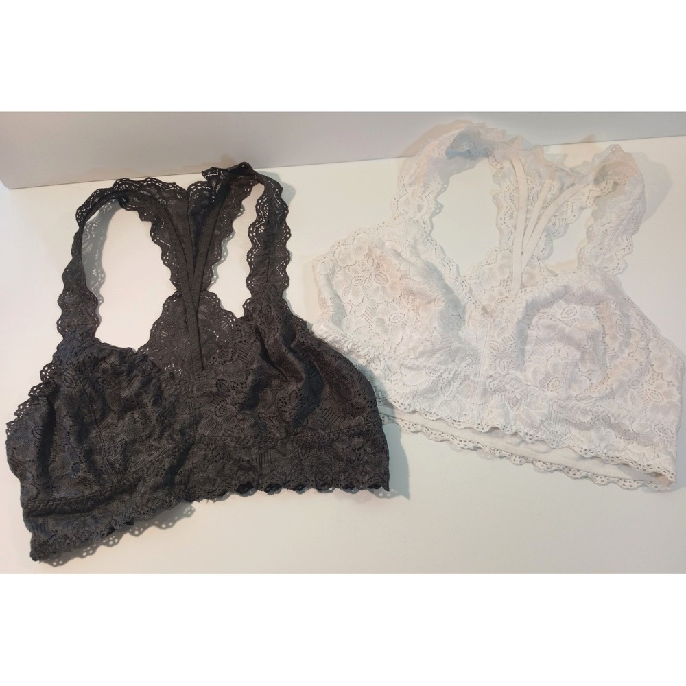 Felina Racerback Bralette Lot, Women's Bra, Large, Gray, White